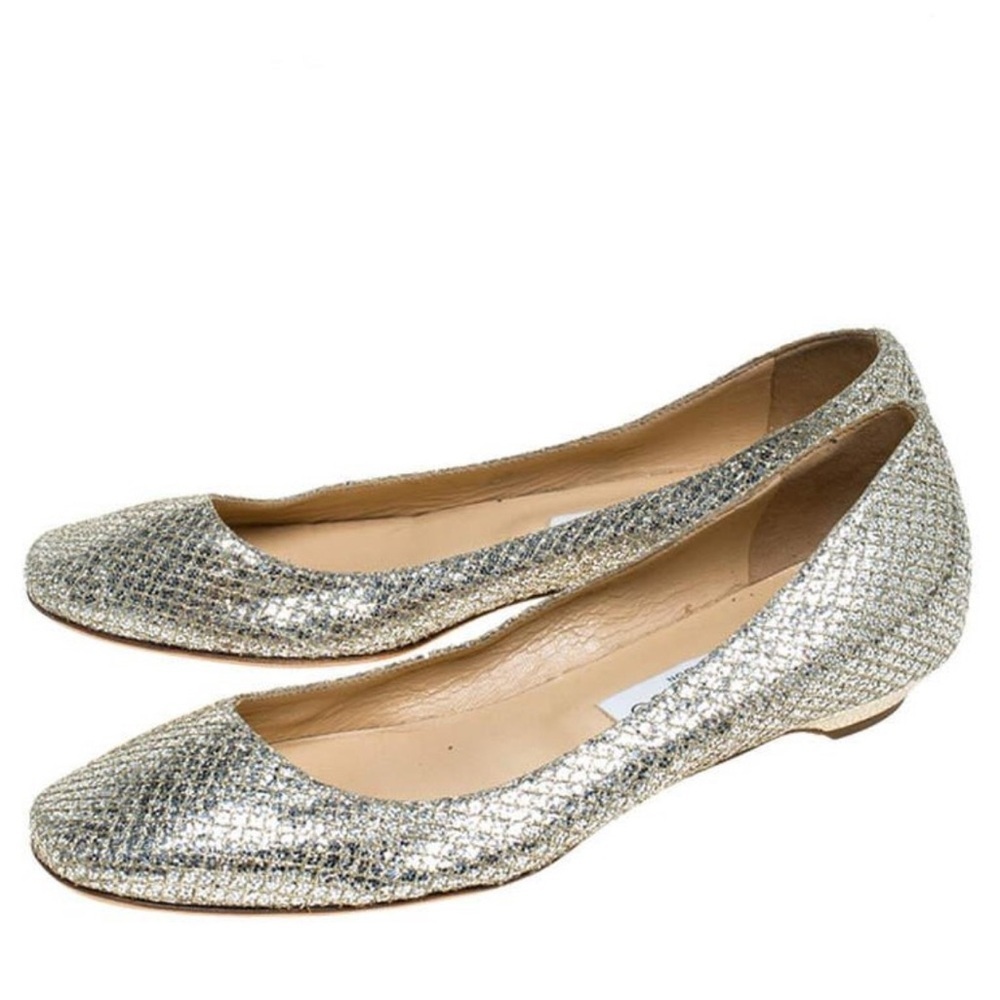 Jimmy Choo gold sparkling leather flat/ballerina shoes